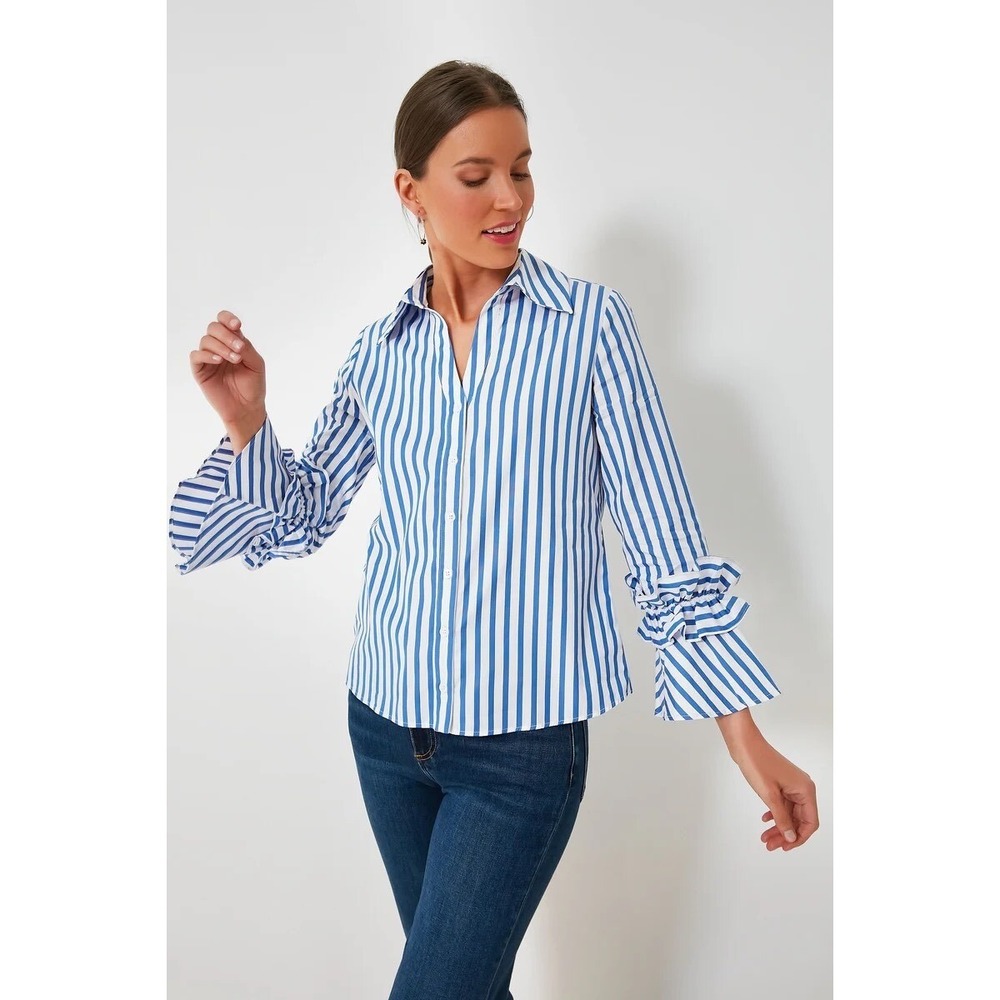 Harshman NWT Selina Button-up Shirt In Indigo Stripes Blue/White XS MSRP $228